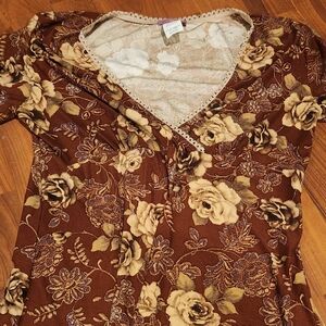 High fashion brown rose vintage y2k faux wrap blouse